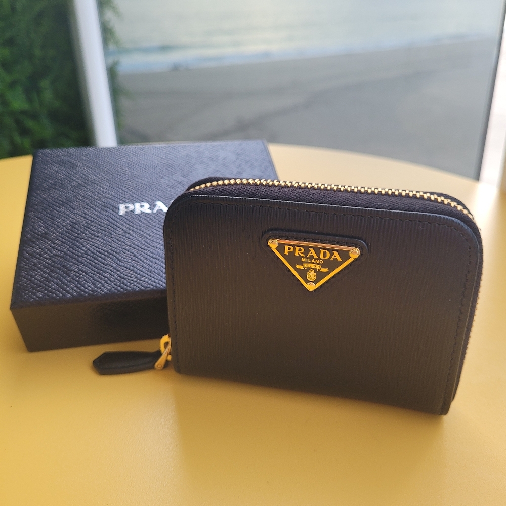 Prada Black Wallet with Gold Accents